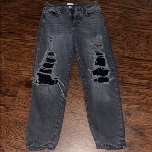 Forever 21 Distressed Black/Gray Ripped Jeans